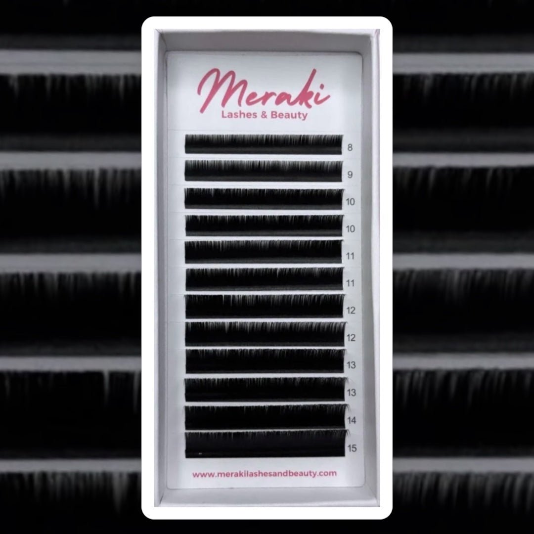 0.03 Volume Lash Extensions - Korean PBT, Ultra - Black | Meraki - Meraki Lashes and Beauty