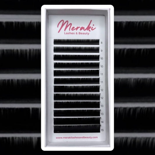 0.03 Volume Lash Extensions - Korean PBT, Ultra - Black | Meraki - Meraki Lashes and Beauty