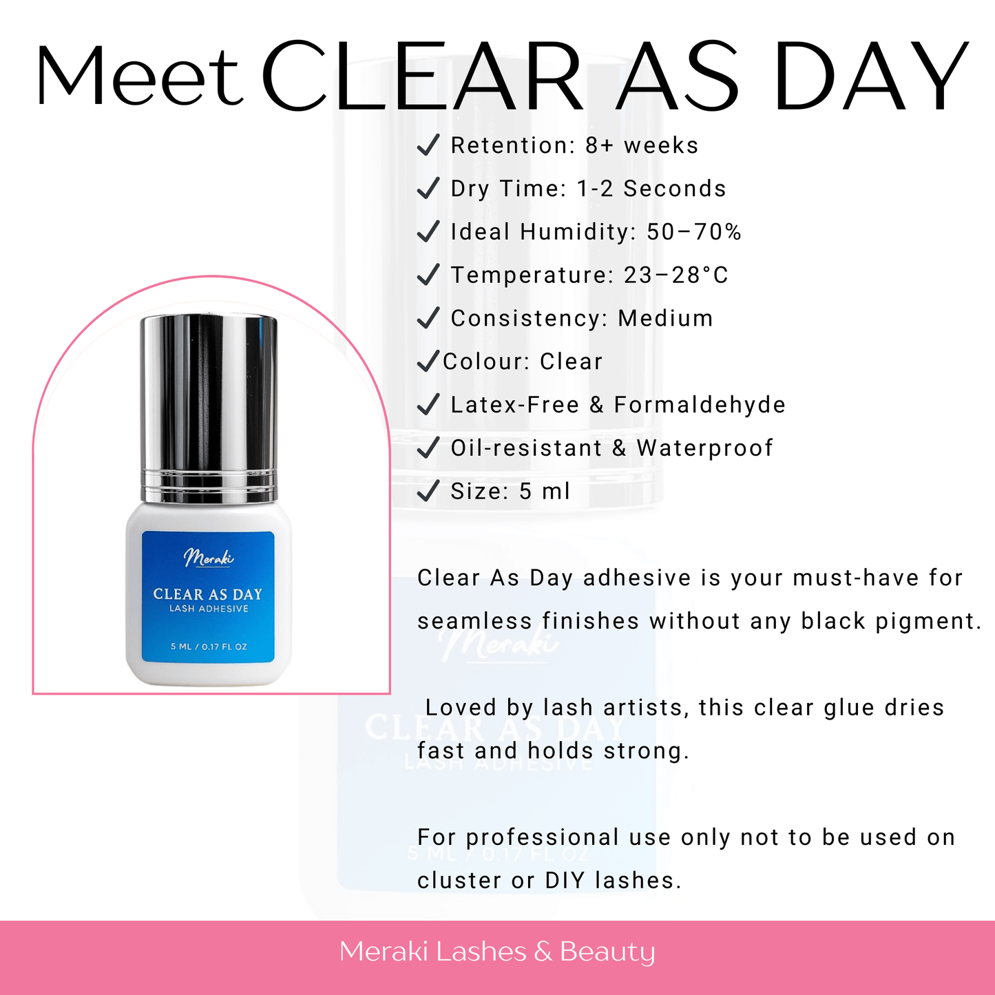 Meraki Clear as Day Lash Adhesive | Crystal Clear Bond - Meraki Lashes and Beauty