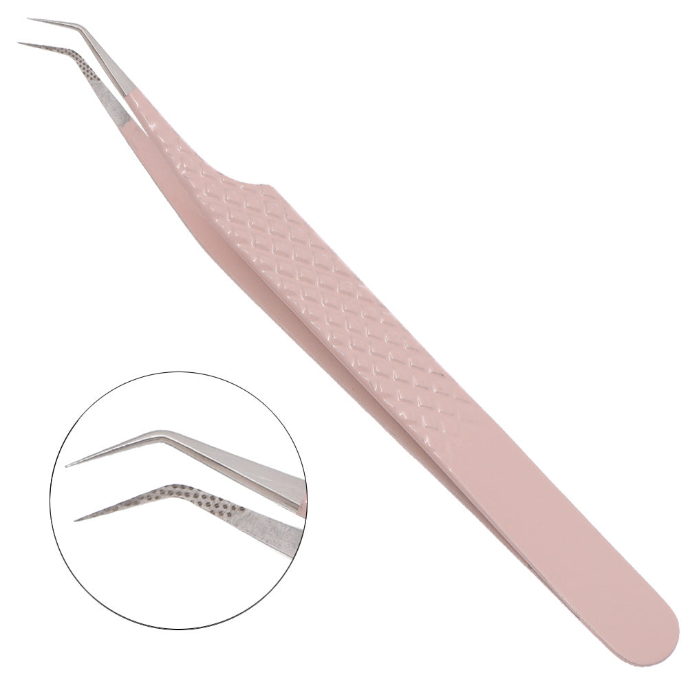 Baby Pink 45° Fibre Tip Tweezer – Precision Lash Extension Tool for Professionals