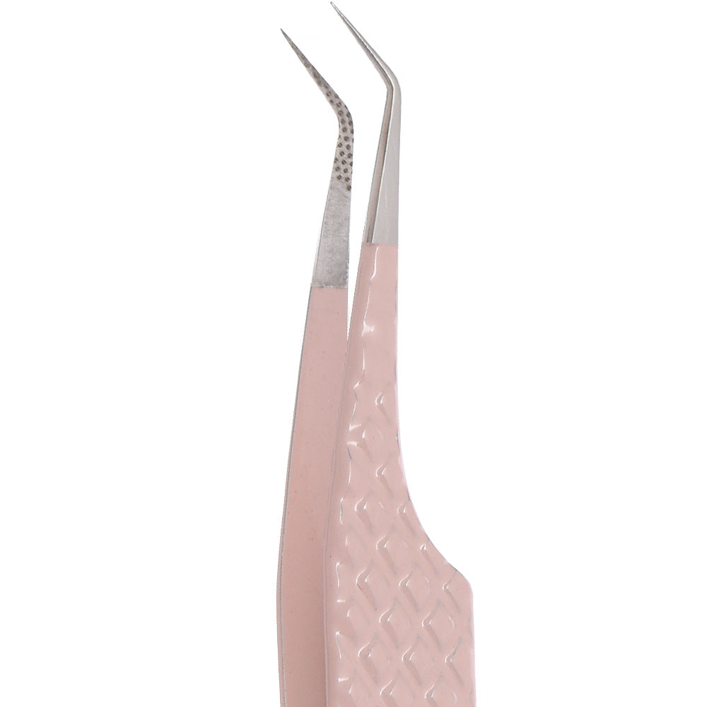 Baby Pink 45° Fibre Tip Tweezer – Precision Lash Extension Tool for Professionals