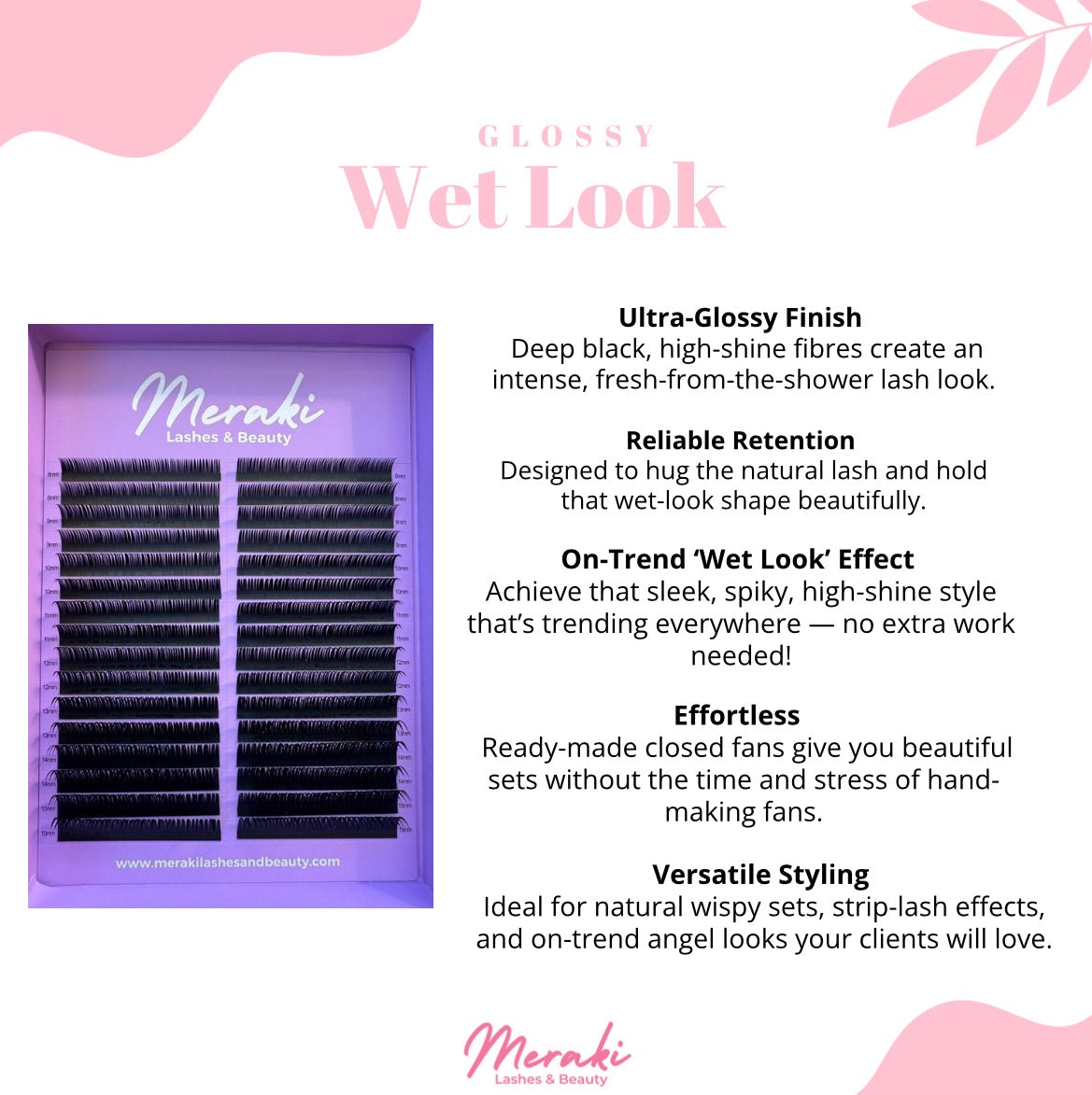Wet Look Premade Volume Lash Fans - 8 - 15mm Mixed | Meraki - Meraki Lashes and Beauty