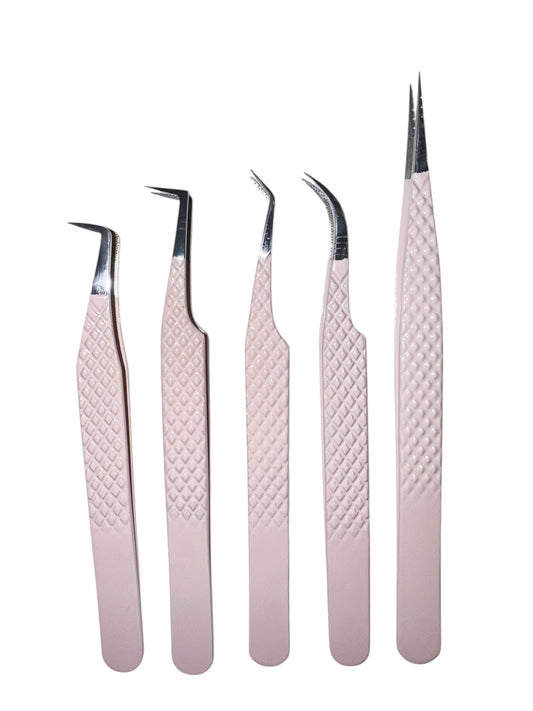 Baby Pink Fibre Tip Tweezer Bundle