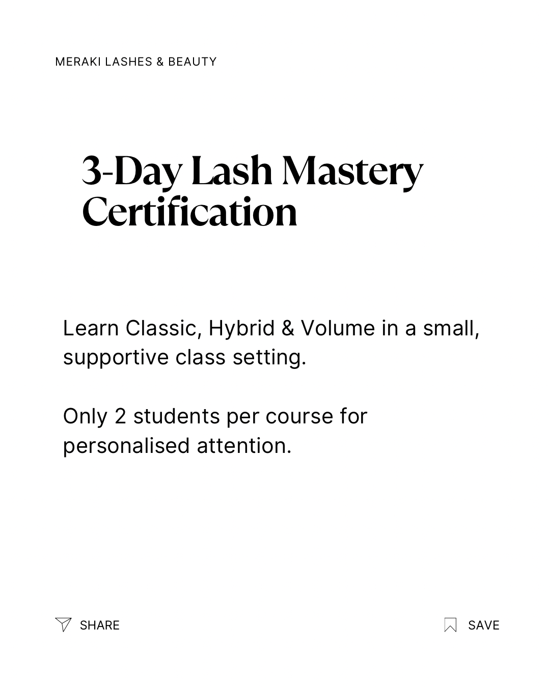 3 - Day Sunshine Coast - Lash Extension Course - 2026 - Meraki Lashes and Beauty