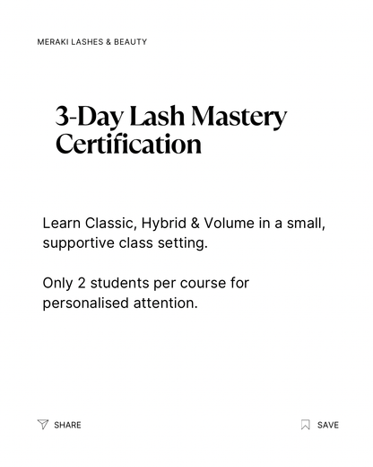 3 - Day Sunshine Coast - Lash Extension Course - 2026 - Meraki Lashes and Beauty