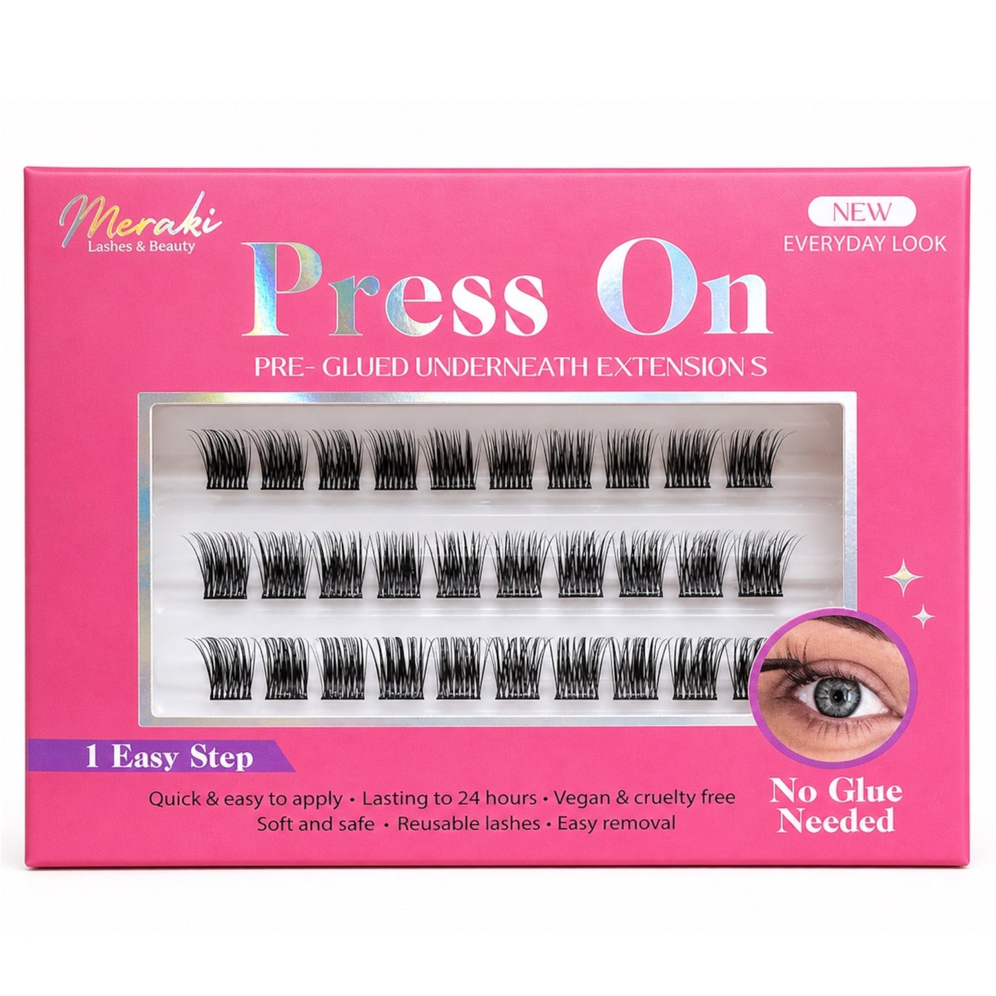 DIY Pre Glued - Press On - Hayley. Includes Tweezer - Meraki Lashes and Beauty