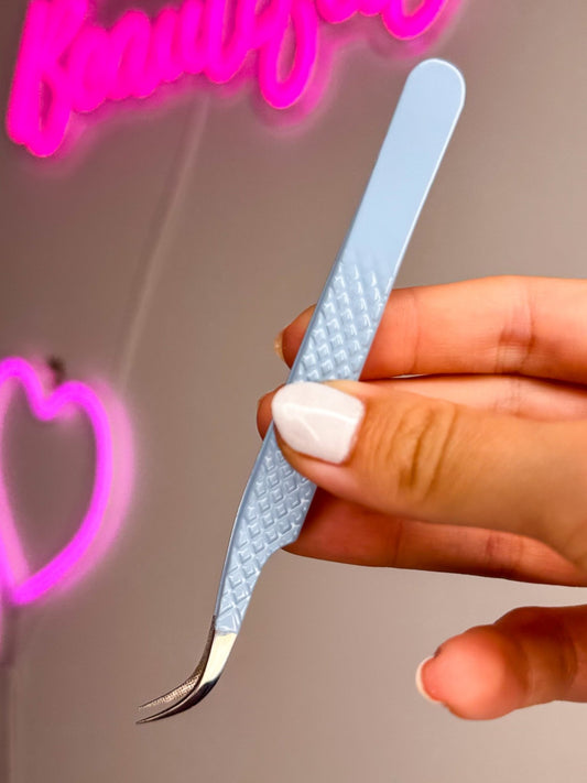 Blue Curved Fibre Top Tweezer - Meraki Lashes and Beauty