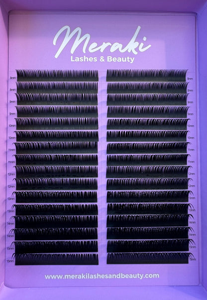 Wet Look Premade Volume Lash Fans - 8 - 15mm Mixed | Meraki - Meraki Lashes and Beauty