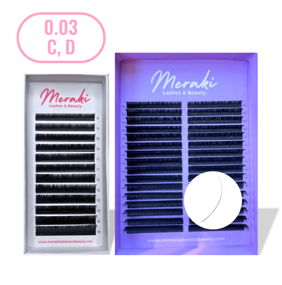 0.03 Volume Lash Extensions - Korean PBT, Ultra - Black | Meraki - Meraki Lashes and Beauty