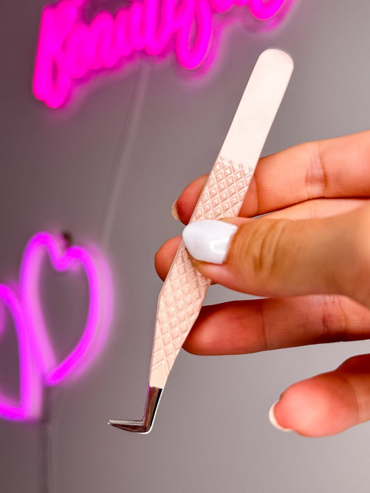 Pink 90° Boot Fibre Tip Tweezers - Meraki Lashes and Beauty