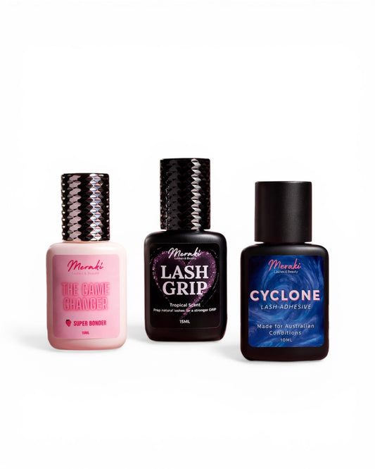 Retention System - 1x Lash Grip Primer, 1x Cyclone Glue, 1x Super Bonder - Meraki Lashes and Beauty