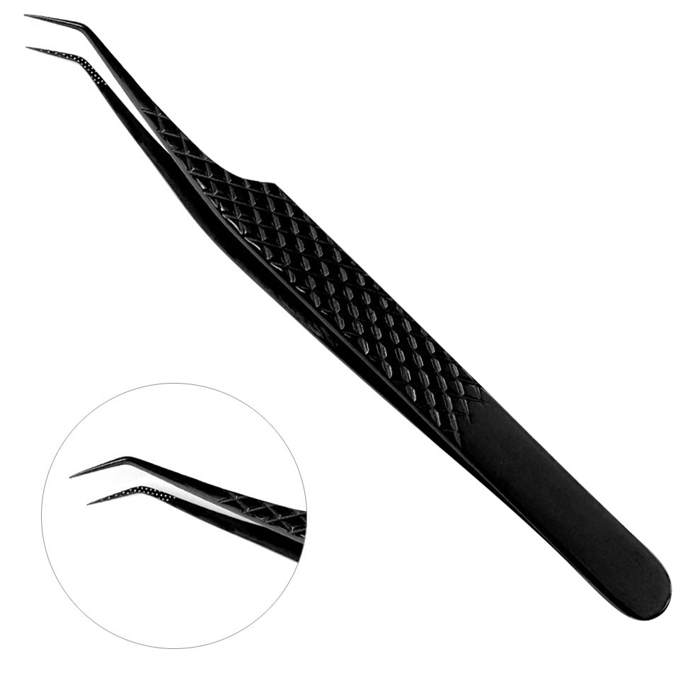 Black 45° Fibre Tip Tweezer - Meraki Lashes and Beauty