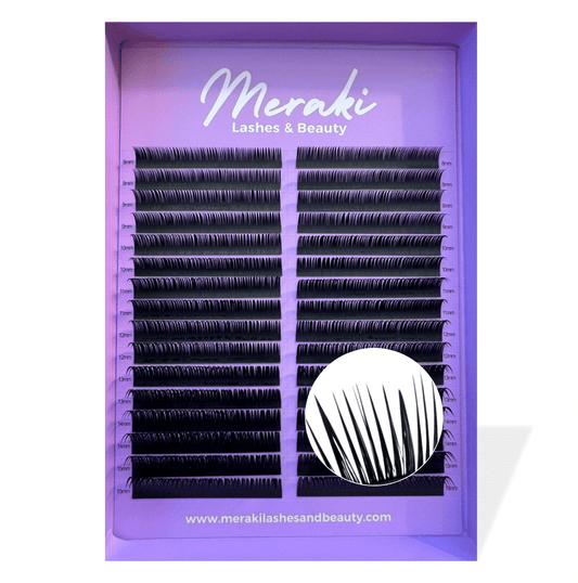 Wet Look Premade Volume Lash Fans - 8 - 15mm Mixed | Meraki - Meraki Lashes and Beauty