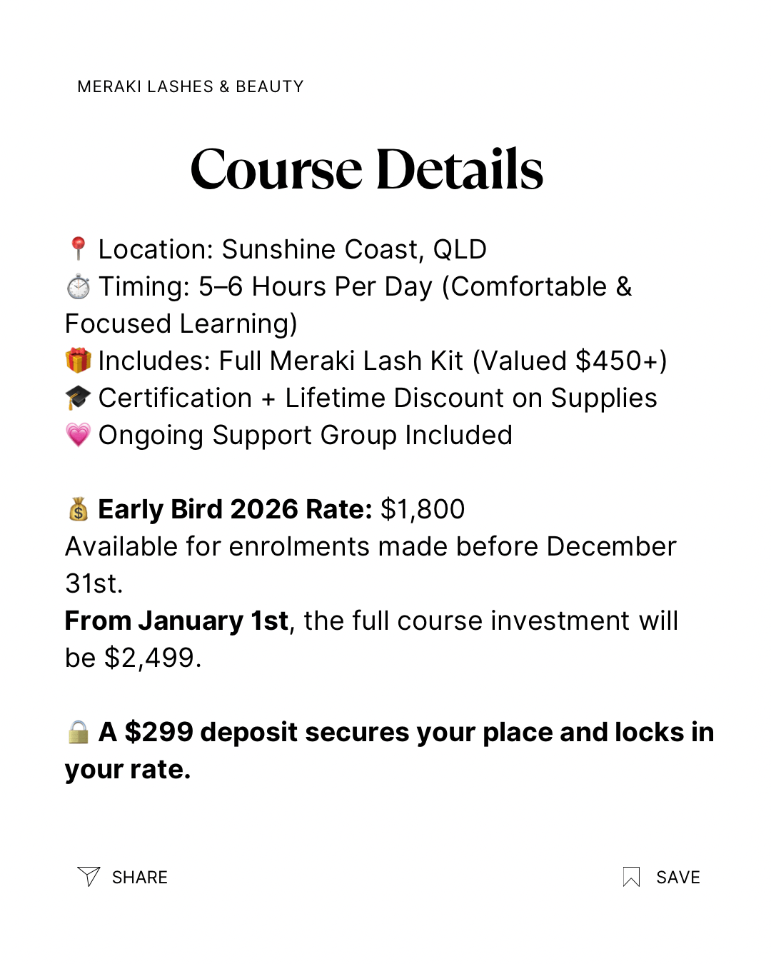 3 - Day Sunshine Coast - Lash Extension Course - 2026 - Meraki Lashes and Beauty