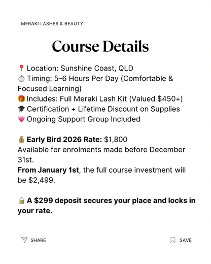 3 - Day Sunshine Coast - Lash Extension Course - 2026 - Meraki Lashes and Beauty