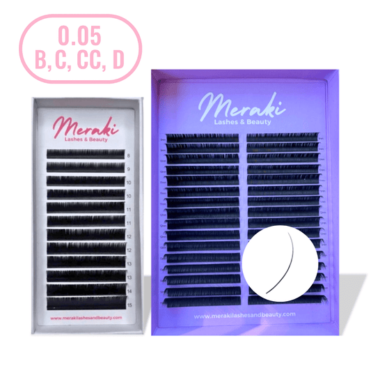 0.05 Volume Lash Extensions - Korean PBT, Ultra - Black | Meraki - Meraki Lashes and Beauty