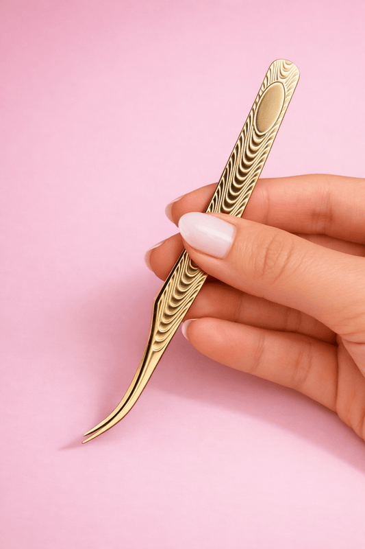 Gold Curved Dolphin Tweezer - Meraki Lashes and Beauty
