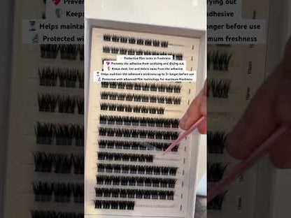 Press-On |Starter Kit| 150 Pre-Glued Lash Clusters | Up to 15 Full Sets